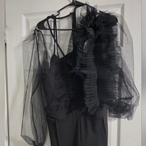 Ashley STEWART Brand: Chic Black Mesh Top Jumpsuit with Ruffle Detail. Worn ONCE